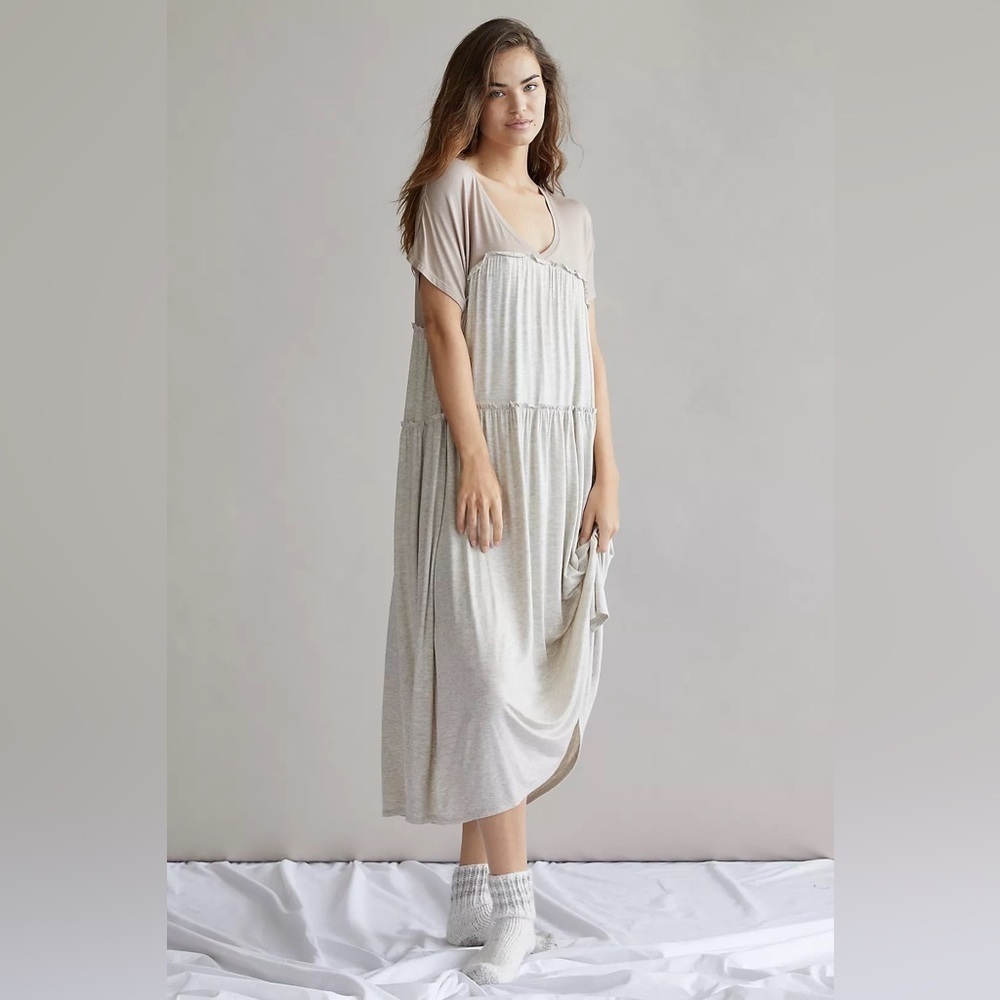 Anthropologie Bobbie Tiered Midi Jersey Dress XS Cottage Normcore Prairie lagen